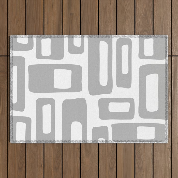 Retro Mid Century Modern Abstract Pattern 336 Gray Outdoor Rug Gallery Image 1