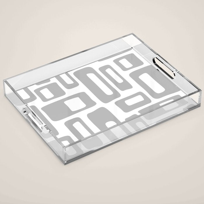 Retro Mid Century Modern Abstract Pattern 336 Gray Acrylic Tray Gallery Image 1