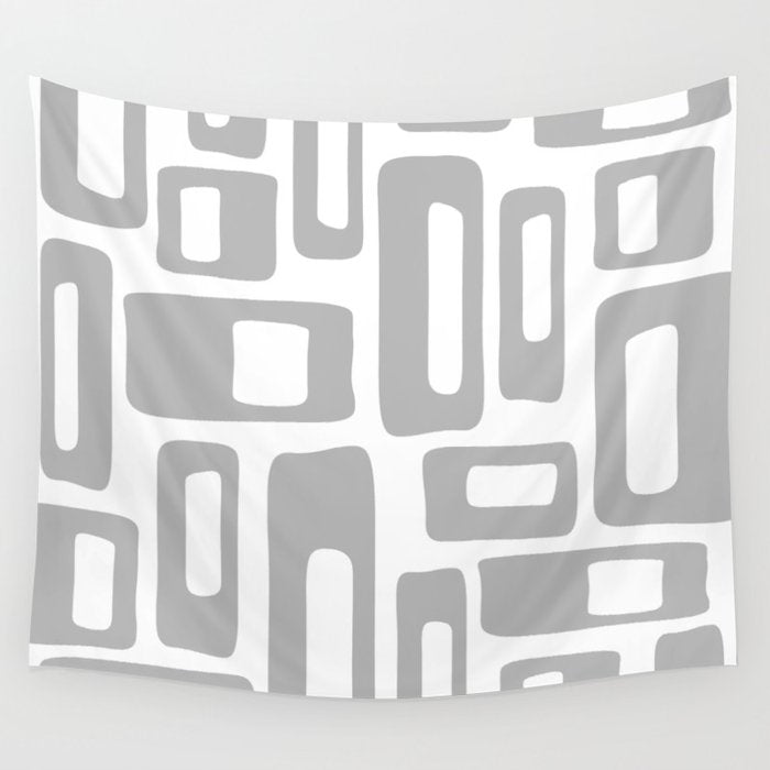 Retro Mid Century Modern Abstract Pattern 336 Gray Wall Tapestry Gallery Image 1
