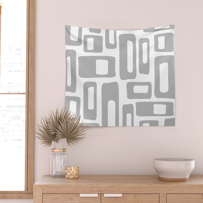 Retro Mid Century Modern Abstract Pattern 336 Gray Wall Tapestry Gallery Image 2