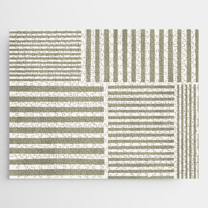 Neutral Green Lines Minimalist Artwork Jigsaw Puzzle Gallery Image 1