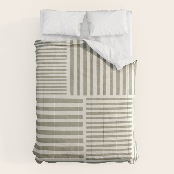 Neutral Green Lines Minimalist Artwork Comforter Gallery Image 6