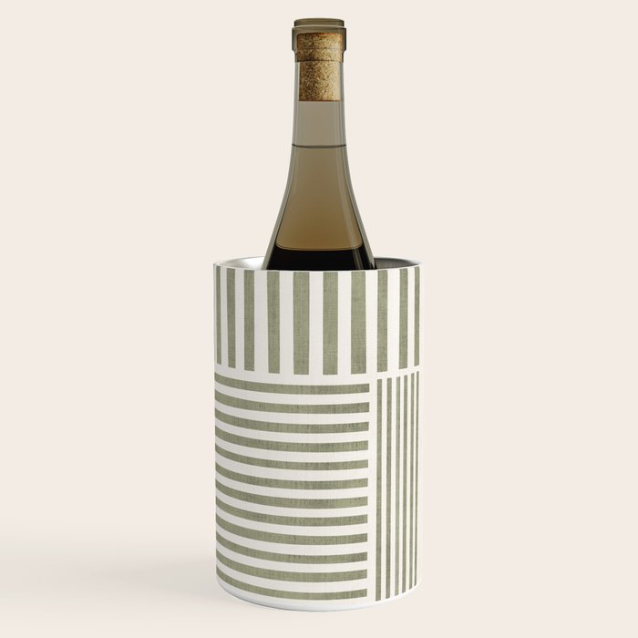 Neutral Green Lines Minimalist Artwork Wine Chiller Gallery Image 3