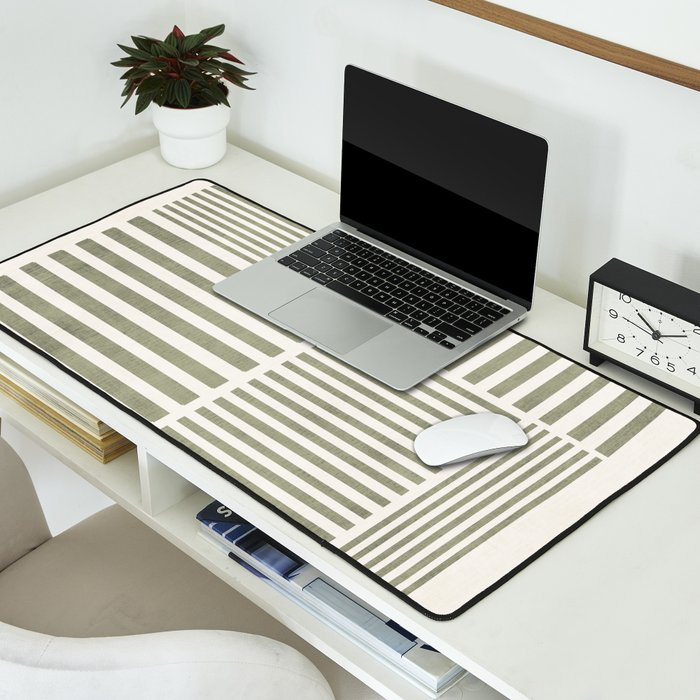 Neutral Green Lines Minimalist Artwork Desk Mat Gallery Image 2