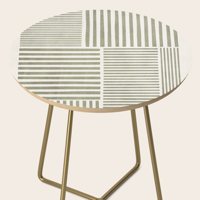 Neutral Green Lines Minimalist Artwork Side Table Gallery Image 2