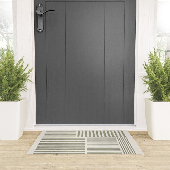 Neutral Green Lines Minimalist Artwork Welcome Mat Gallery Image 3