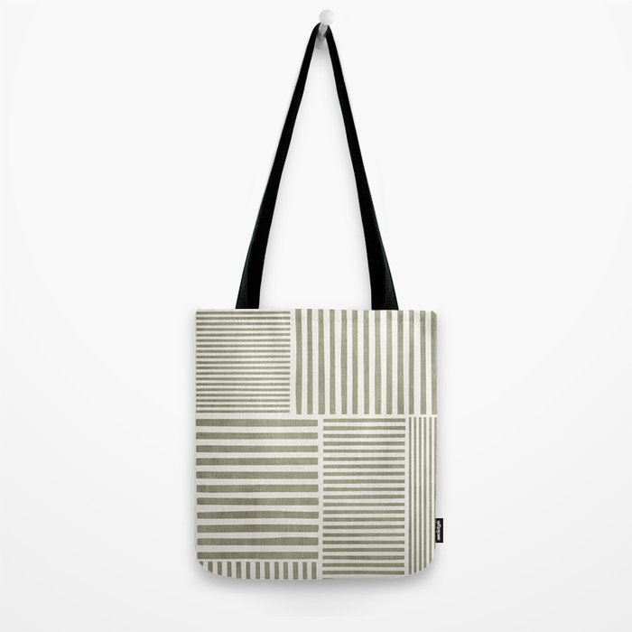Neutral Green Lines Minimalist Artwork Tote Bag Gallery Image 2