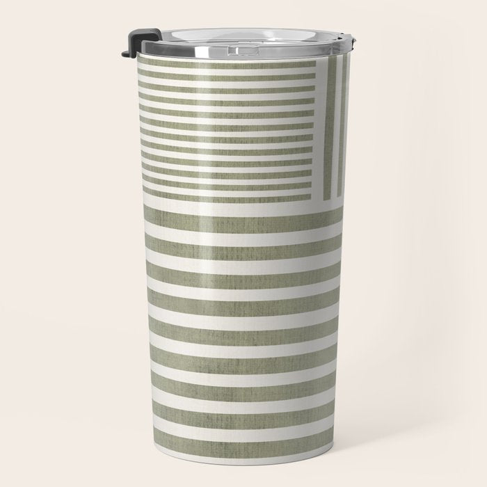 Neutral Green Lines Minimalist Artwork Travel Mug Gallery Image 3