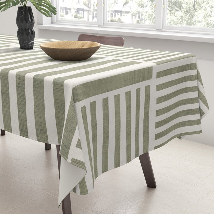 Neutral Green Lines Minimalist Artwork Tablecloth Gallery Image 3