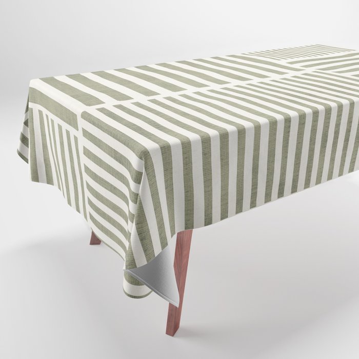 Neutral Green Lines Minimalist Artwork Tablecloth Gallery Image 1