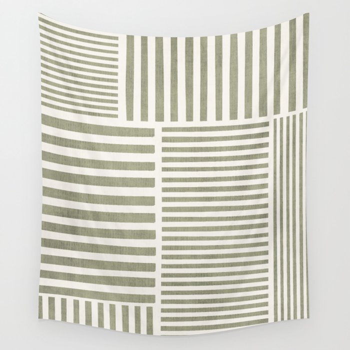 Neutral Green Lines Minimalist Artwork Wall Tapestry Gallery Image 4