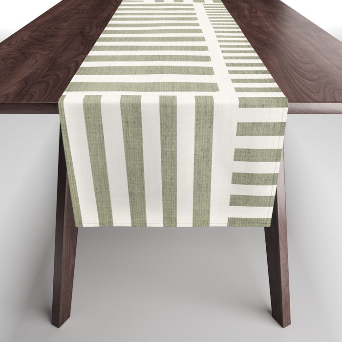 Neutral Green Lines Minimalist Artwork Table Runner Gallery Image 1