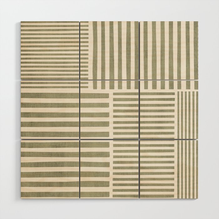 Neutral Green Lines Minimalist Artwork Wood Wall Art Gallery Image 1