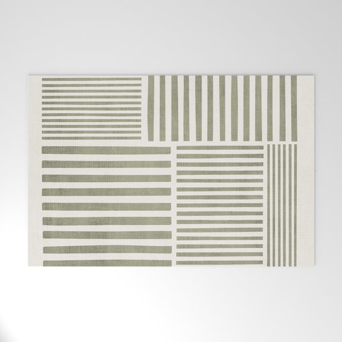 Neutral Green Lines Minimalist Artwork Welcome Mat Gallery Image 1