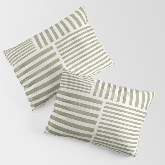Neutral Green Lines Minimalist Artwork Pillow Sham Gallery Image 3
