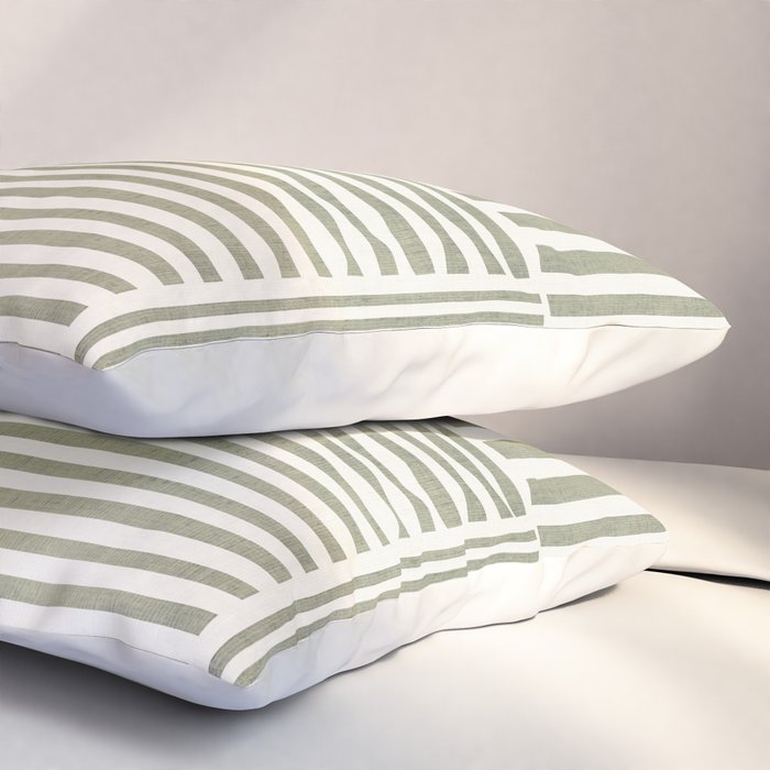 Neutral Green Lines Minimalist Artwork Pillow Sham Gallery Image 3