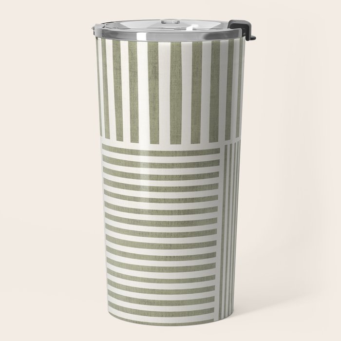 Neutral Green Lines Minimalist Artwork Travel Mug Gallery Image 2