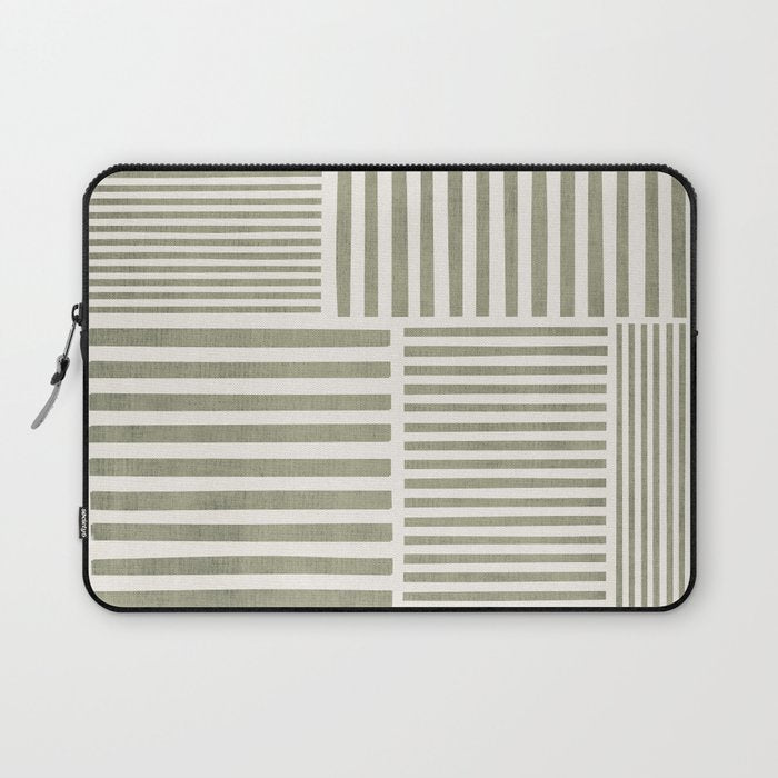 Neutral Green Lines Minimalist Artwork Laptop Sleeve Gallery Image 1