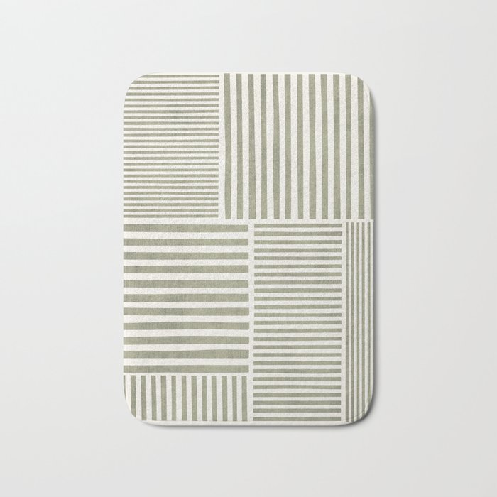 Neutral Green Lines Minimalist Artwork Bath Mat Gallery Image 1