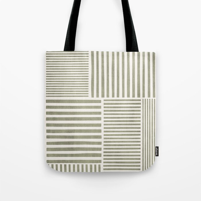 Neutral Green Lines Minimalist Artwork Tote Bag Gallery Image 1