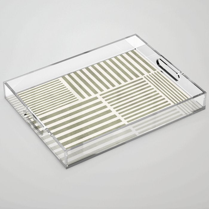 Neutral Green Lines Minimalist Artwork Acrylic Tray Gallery Image 1