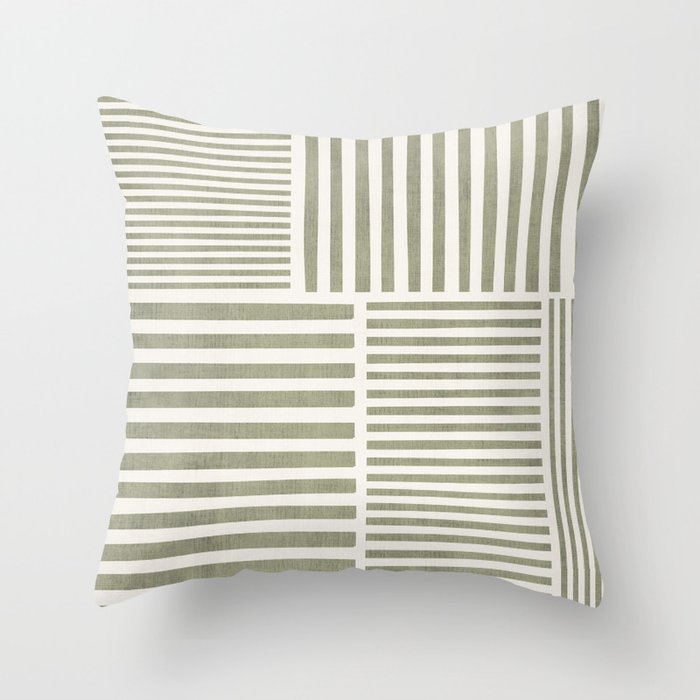 Neutral Green Lines Minimalist Artwork Throw Pillow Gallery Image 1