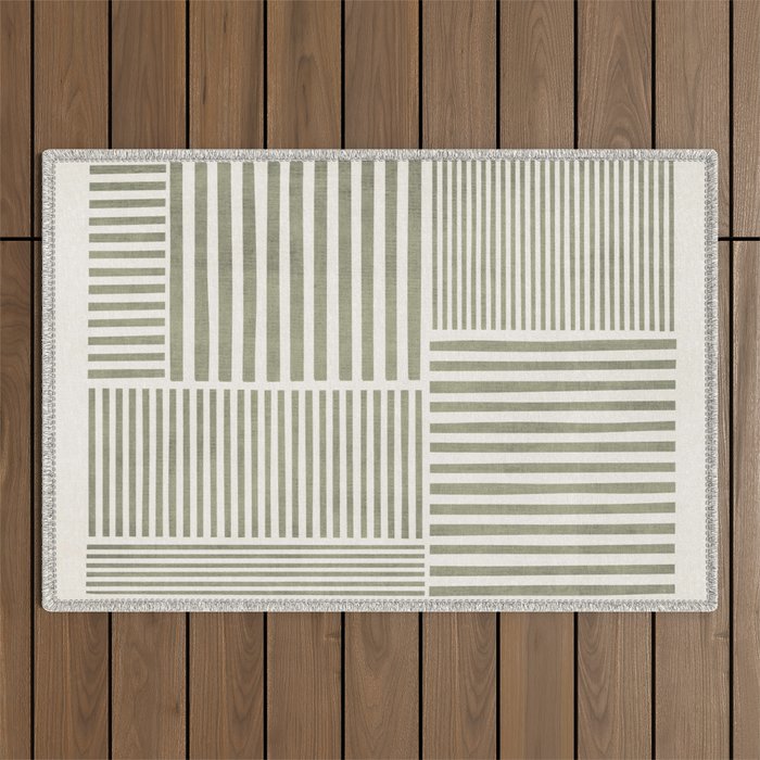 Neutral Green Lines Minimalist Artwork Outdoor Rug Gallery Image 1