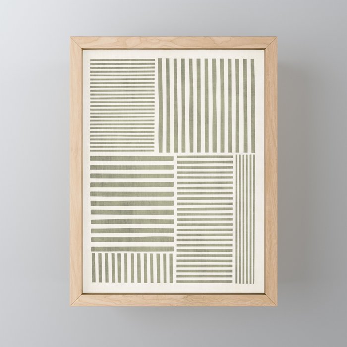 Neutral Green Lines Minimalist Artwork Mini Art Print Gallery Image 1