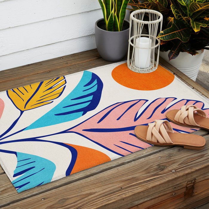 Summer Tropical Plant Still Life Outdoor Rug Gallery Image 2