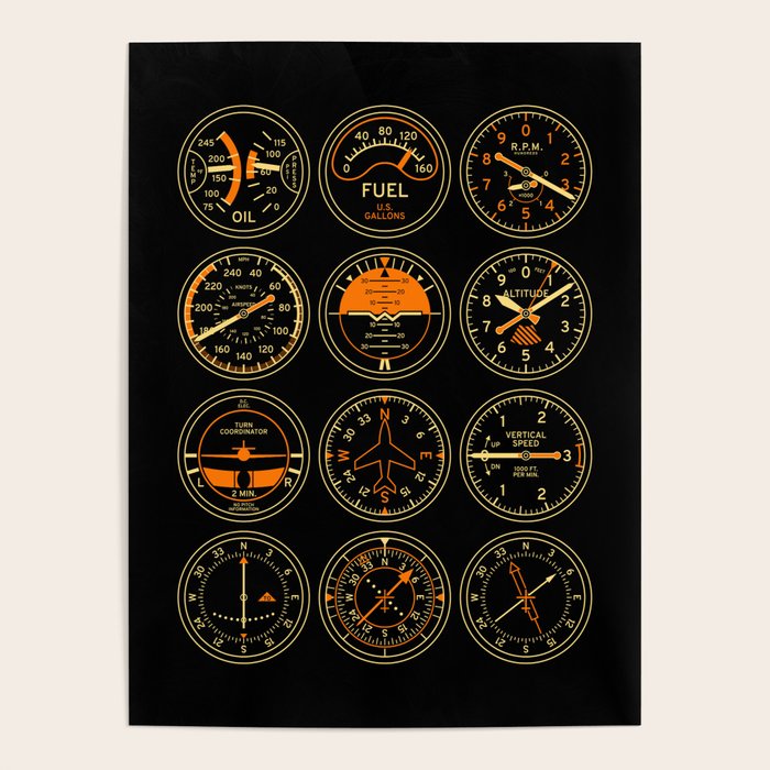 Aircraft Flight Instruments - Full Black Poster Gallery Image 4