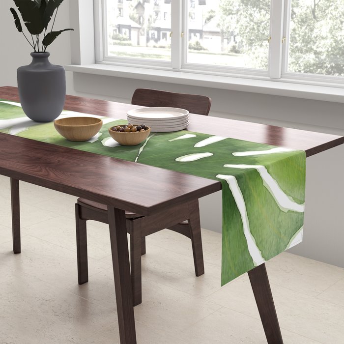 Monstera watercolor I Table Runner Gallery Image 2