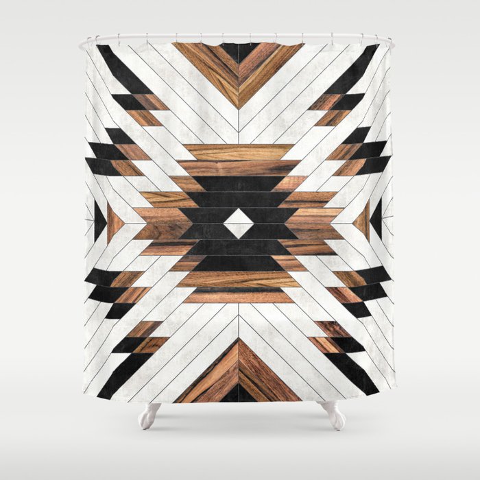 Urban Tribal Pattern No.5 - Aztec - Concrete and Wood Shower Curtain Gallery Image 1