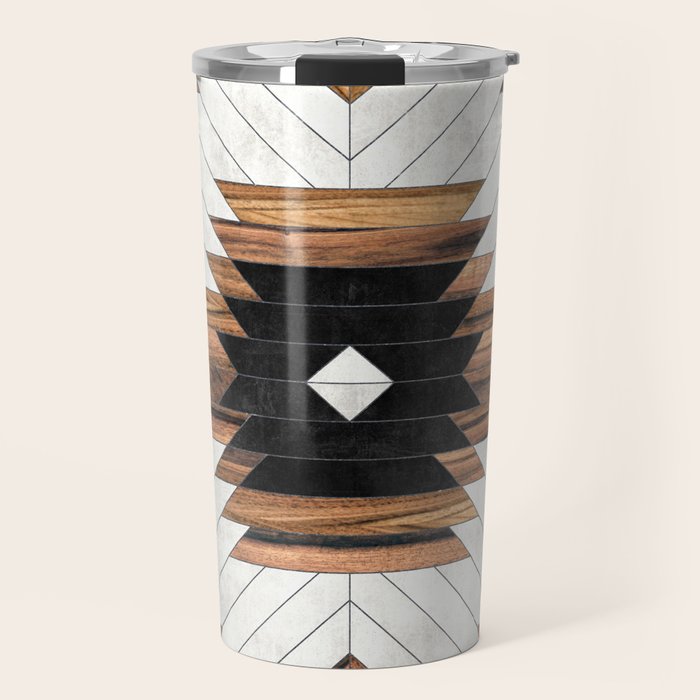 Urban Tribal Pattern No.5 - Aztec - Concrete and Wood Travel Mug Gallery Image 1