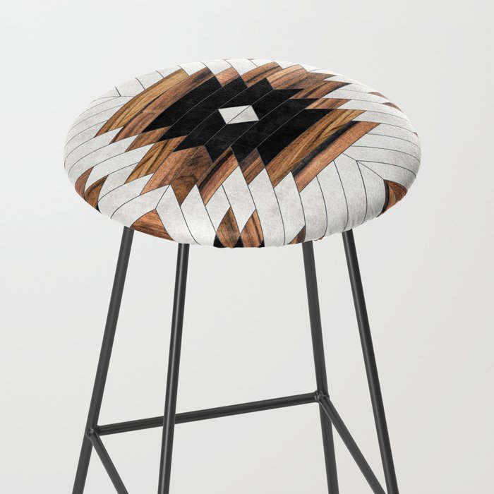 Urban Tribal Pattern No.5 - Aztec - Concrete and Wood Stool Gallery Image 2