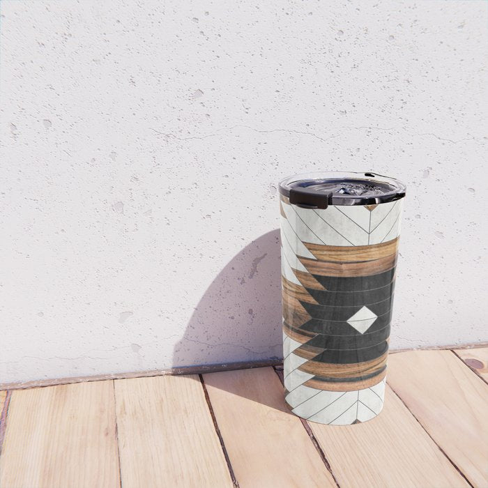 Urban Tribal Pattern No.5 - Aztec - Concrete and Wood Travel Mug Gallery Image 4