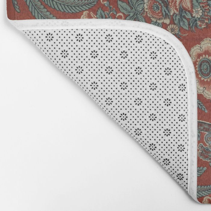 Classic Chinese Chinoiserie Floral Bird Pattern Red Bath Mat Gallery Image 2