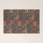 Classic Chinese Chinoiserie Floral Bird Pattern Red Welcome Mat Gallery Image 1
