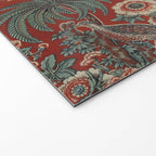 Classic Chinese Chinoiserie Floral Bird Pattern Red Welcome Mat Gallery Image 2