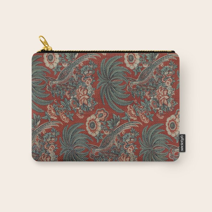 Classic Chinese Chinoiserie Floral Bird Pattern Red Carry All Pouch Gallery Image 1