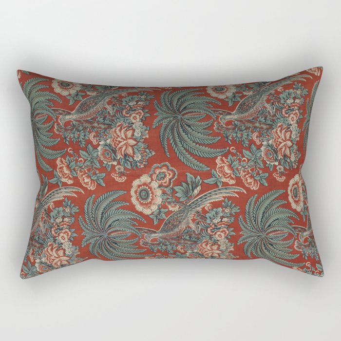 Classic Chinese Chinoiserie Floral Bird Pattern Red Rectangular Pillow Gallery Image 2