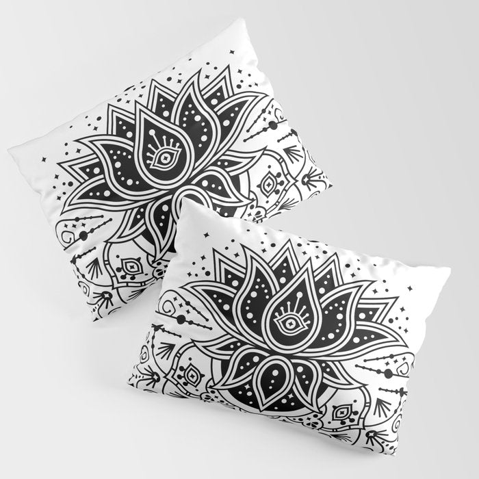 Lotus Blossom Mandala - Black Palette Pillow Sham Gallery Image 3
