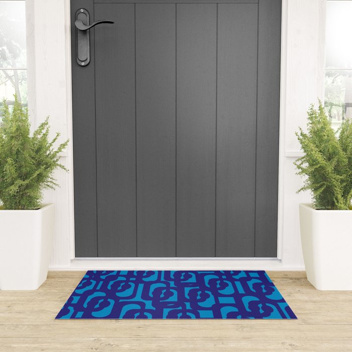 Very Blue Contemporary Mid Century Modern Loops Abstract Pattern Welcome Mat Gallery Image 3
