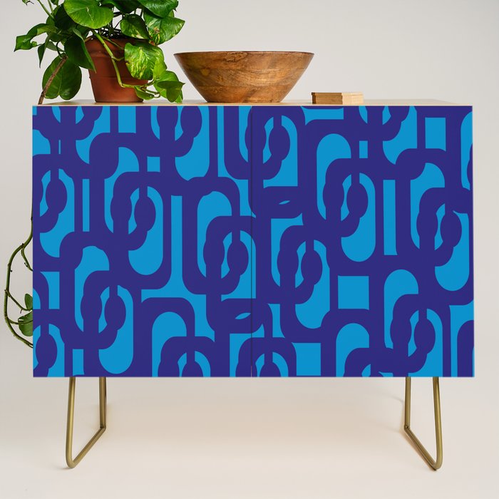 Very Blue Contemporary Mid Century Modern Loops Abstract Pattern Credenza Gallery Image 1