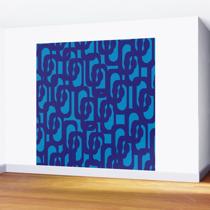 Very Blue Contemporary Mid Century Modern Loops Abstract Pattern Wall Mural Gallery Image 2