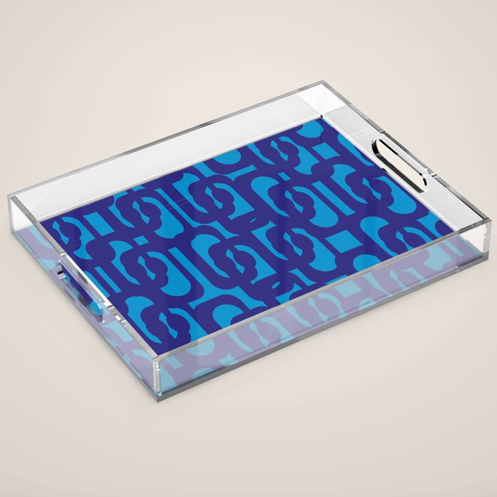 Very Blue Contemporary Mid Century Modern Loops Abstract Pattern Acrylic Tray Gallery Image 1