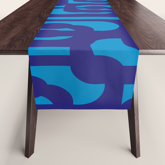 Very Blue Contemporary Mid Century Modern Loops Abstract Pattern Table Runner Gallery Image 1