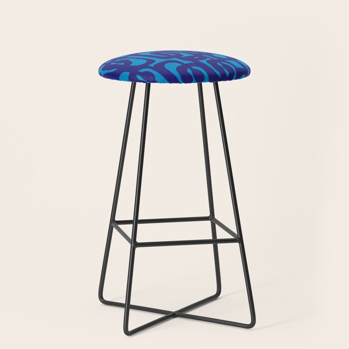 Very Blue Contemporary Mid Century Modern Loops Abstract Pattern Stool Gallery Image 1