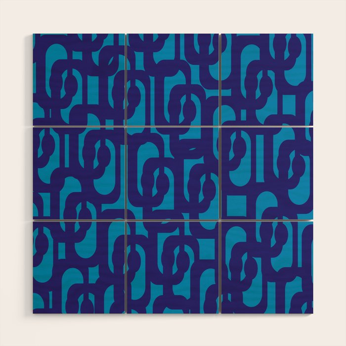 Very Blue Contemporary Mid Century Modern Loops Abstract Pattern Wood Wall Art Gallery Image 1