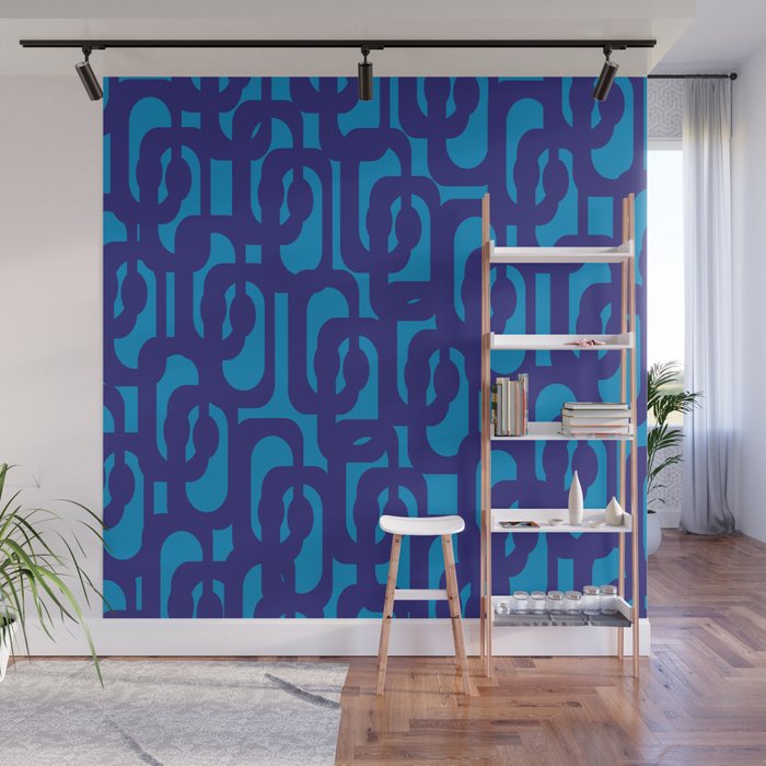 Very Blue Contemporary Mid Century Modern Loops Abstract Pattern Wall Mural Gallery Image 1
