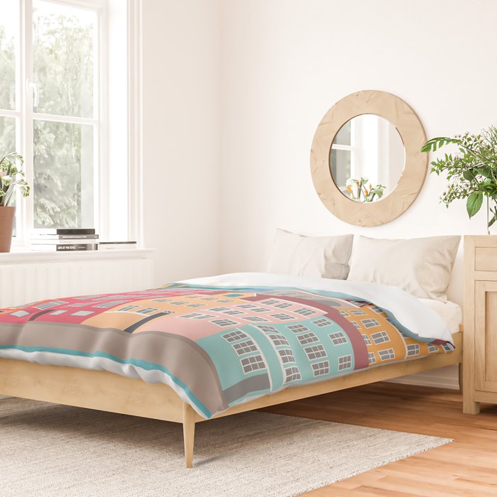 Denmark, Nyhavn, Copenhagen Travel Poster Duvet Cover Gallery Image 2